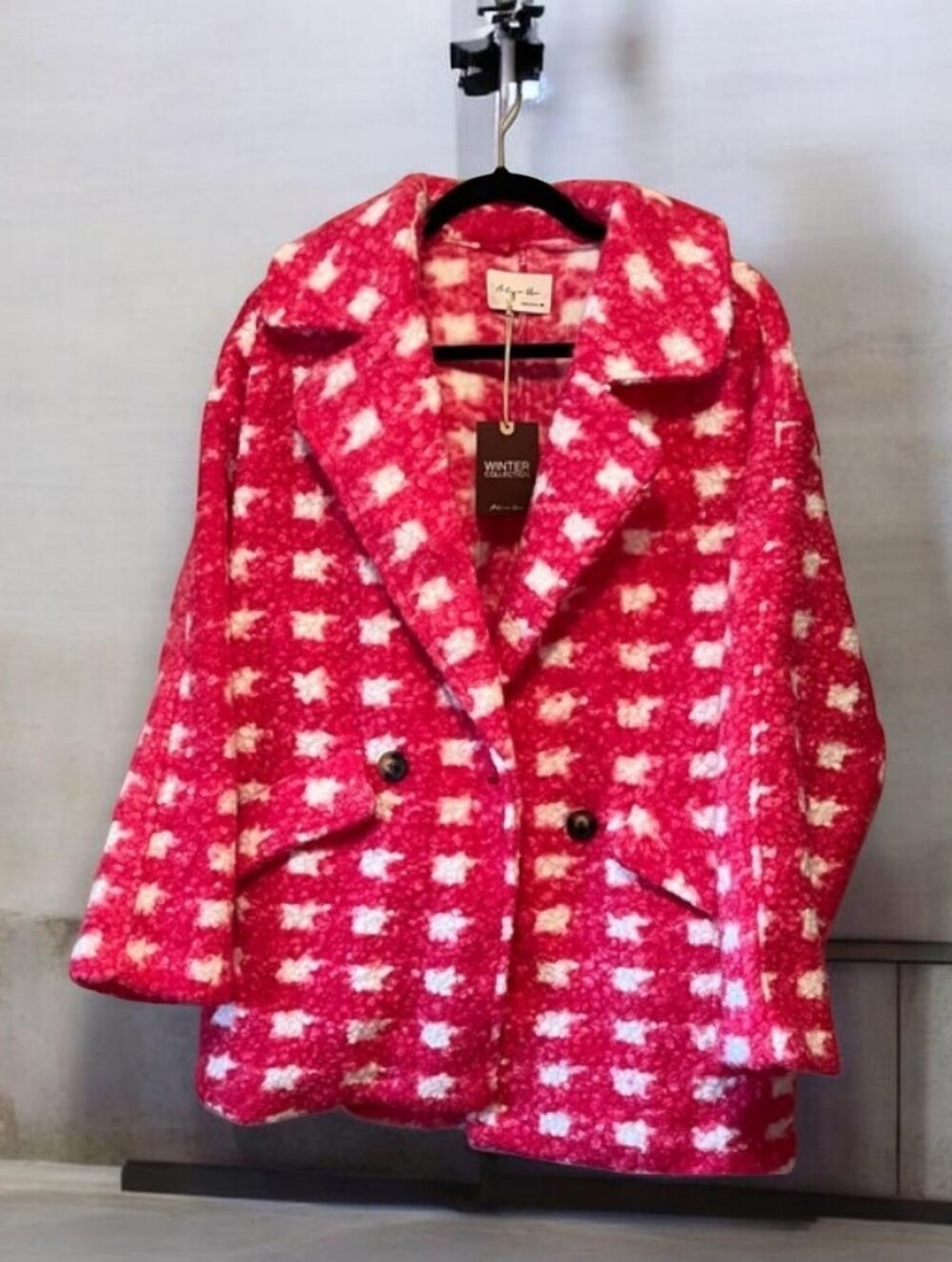 Pink Check Houndstooth Peacoat